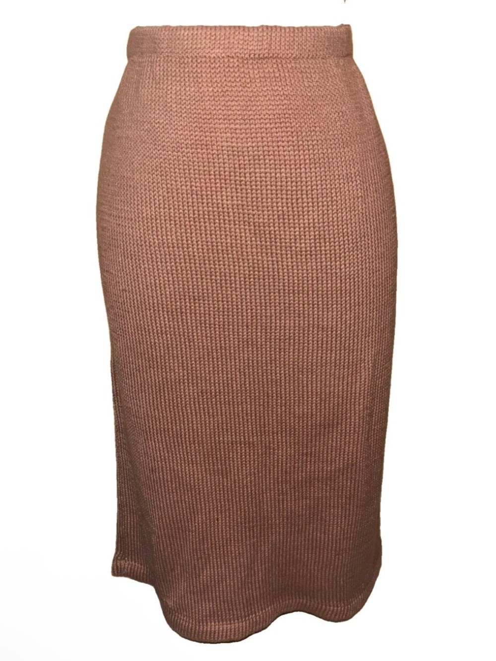 Ribbed Knit Pencil Midi Skirt in Mauve
